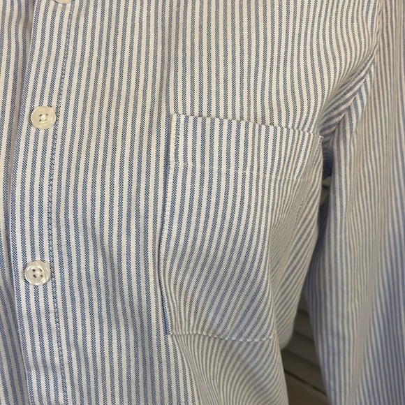 MGWDT Pinstriped Oxford Button Down Long Sleeved Collared Blouse - Picture 4 of 10